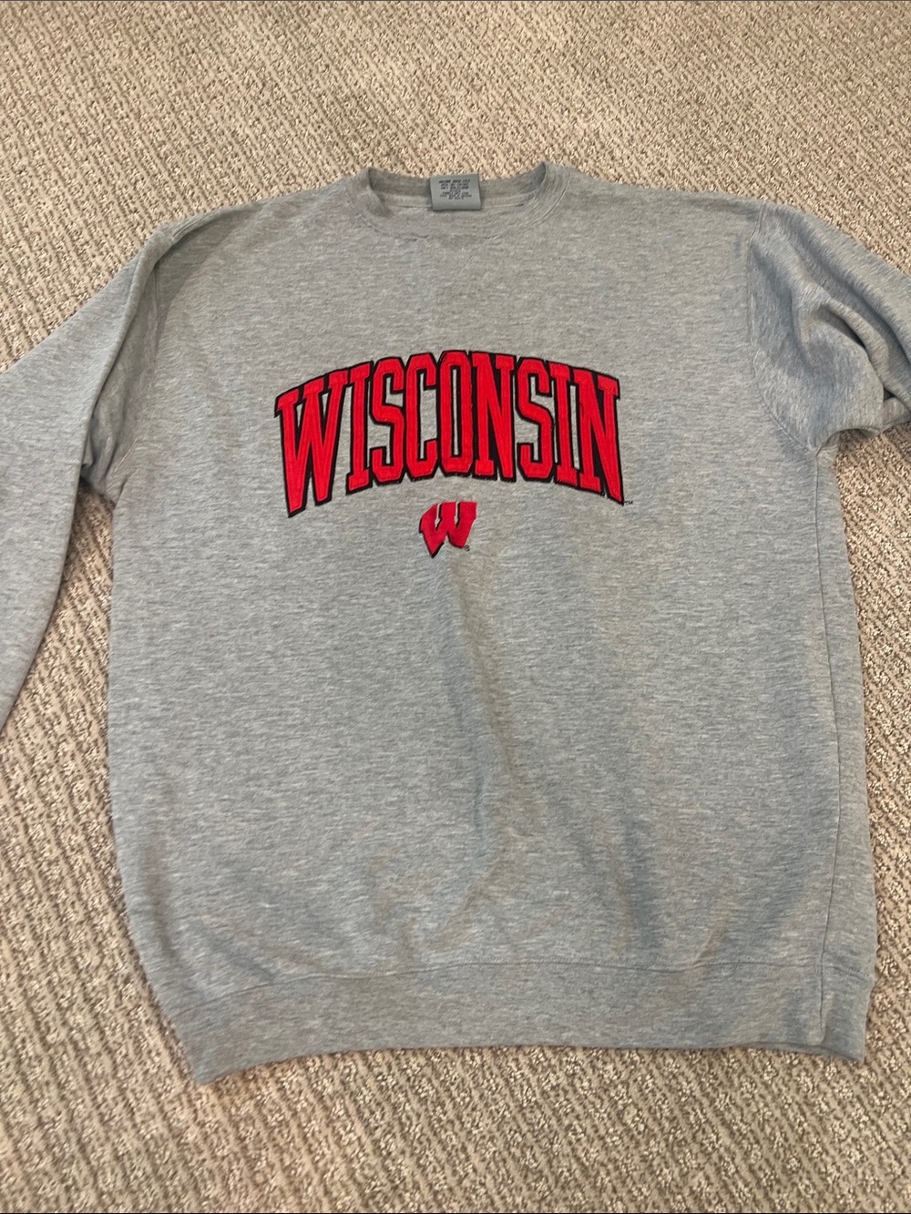 J. America Gray Crewneck Sweatshirt with Red Wisconsin Logo